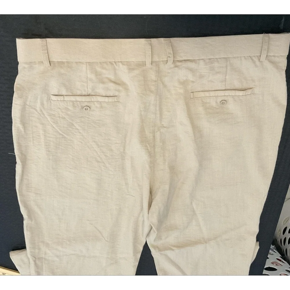 LIBIN Pants Mens 40x30 Beige Rayon Flat Front Lightweight Stretch Chino NWT
